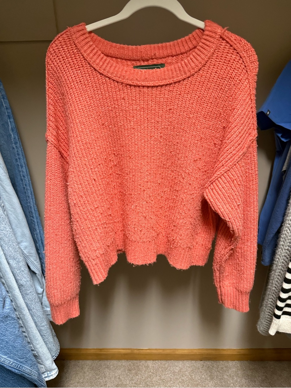 American Eagle Women's Coral Knit Crewneck Sweater